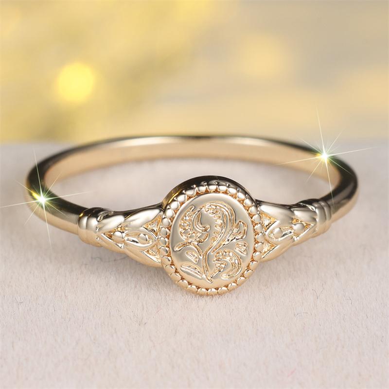 1 Pc Golden Color Floral Pattern Ring Flower Ring Wedding Band Valentine's Day Jewelry