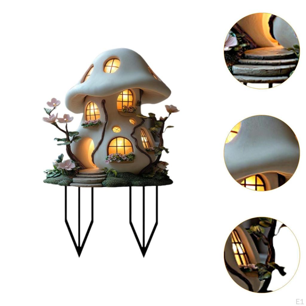 Flat Acrylic Mushroom House Flowerpot Stake Lawn Accessories Versatile Patio Ornament Welcome