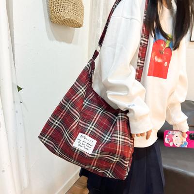 Karierte große Umhängetasche Damen Winter Neu Koreanischer College-Stil Lässig Vielseitig Großes Fassungsvermögen Umhängetaschen für Damen Shopping-Tragetasche