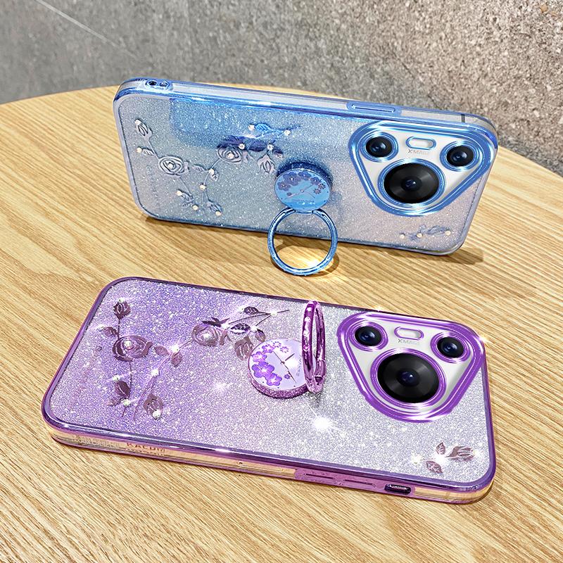 KADEM For Huawei Pura 70 Pro/Pura 70 Pro+ Kickstand Case Rhinestone Flower TPU Phone Shell