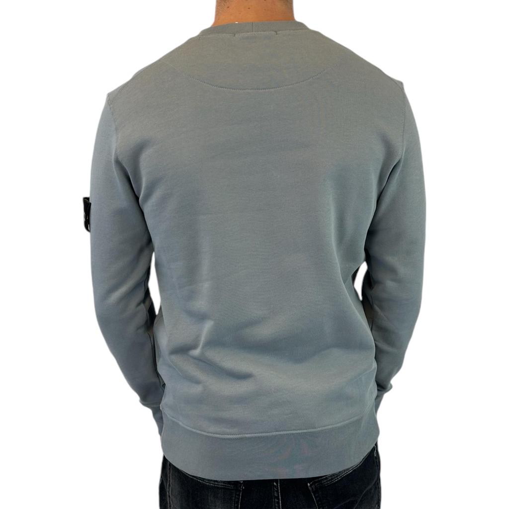STONE ISLAND Solid Color Logo Patch Crew Neck Pullover Long Sleeve Sweatshirt Men Sweatshirt Gray-Green 811563051-V0066