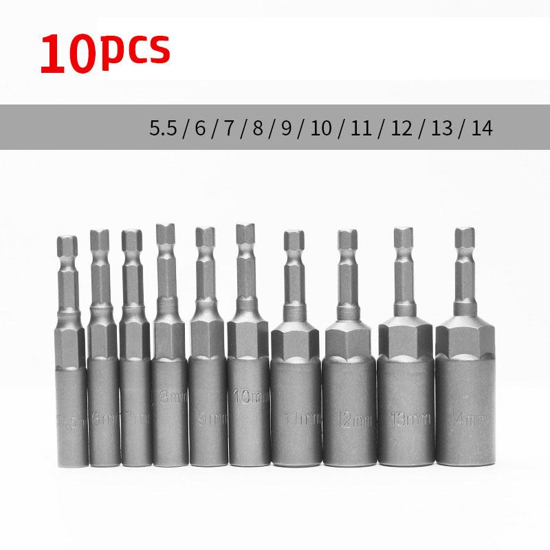 1/4" Hex Shank Nut Drivers Set 5.5mm-19mm Socket Adapter Tool Kit Nut Driver 80mm Deepen And Lengthen Wrench Repair Tools