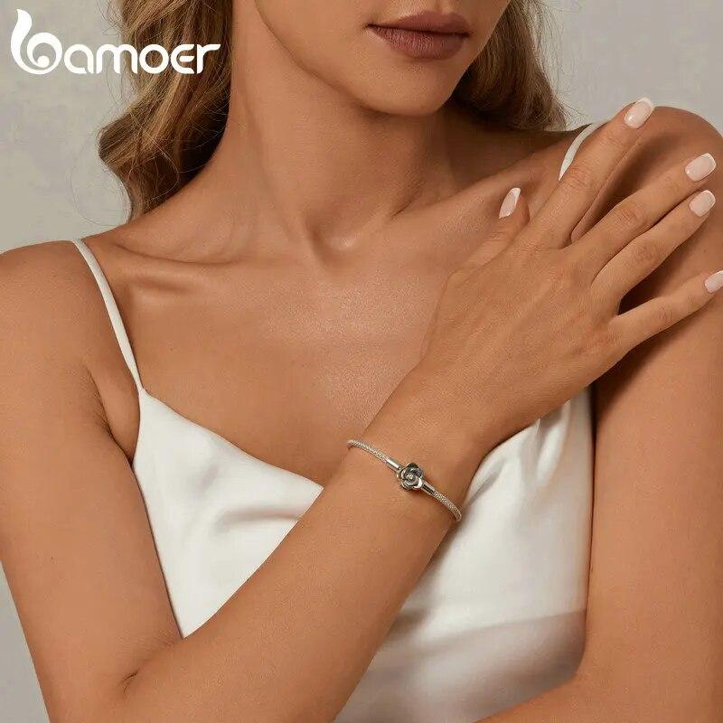 Bamoer 925 Sterling Silver Classic Basic Bracelet Rose Buckle Chain for Women Charm Bead DIY Fine Jewelry 17CM 19CM 21CM