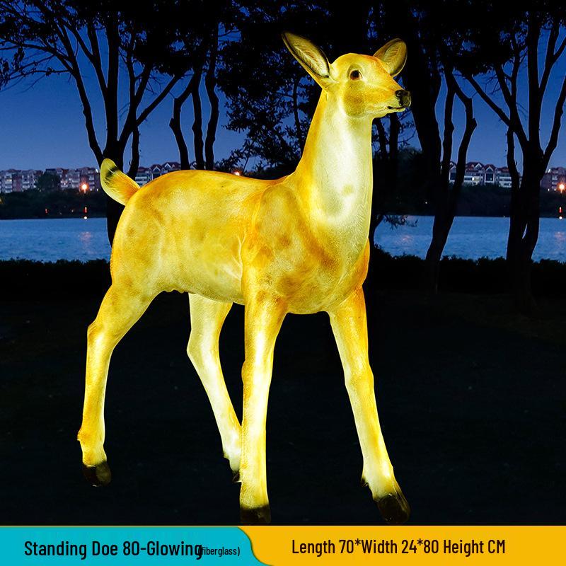 Luminous Fiberglass Sika Deer Sculpture for Garden Lawn Decoration