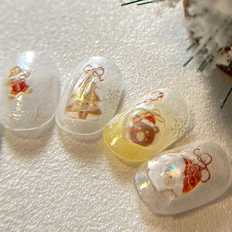 5D Jelly Shell Gloss Christmas Nail Art Stickers Santa Claus Snowflake Christmas Tree Cookie Bags Nail Stickers Decorations