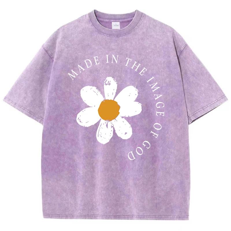 Made In The Image Of God Printed Mans T Shirts Shoulder Drop High-Quality T-Shirt Cool Cartoon Tee Clothing Comfort Novelty Tops