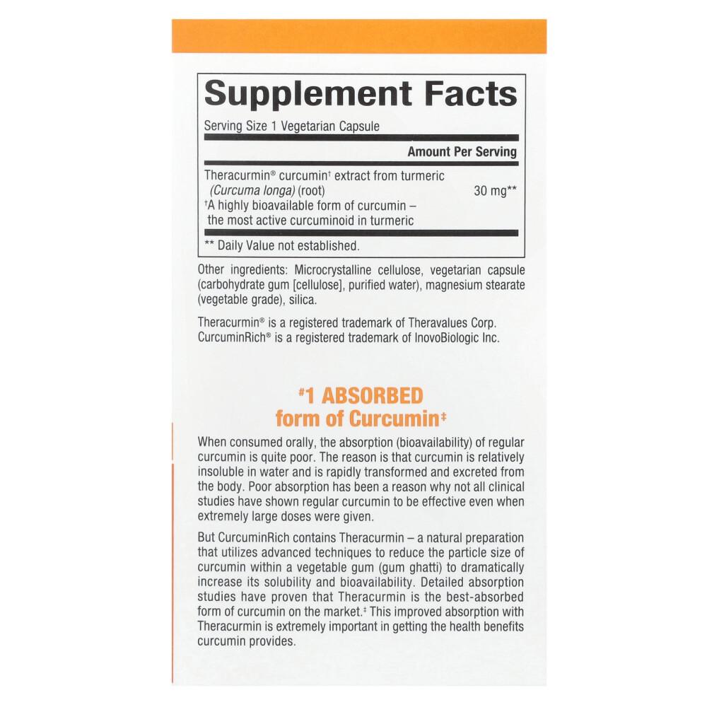 Natural Factors CurcuminRich Theracurmin Veggie Capsules, 60 Count