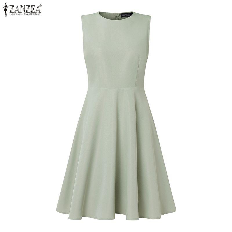 ZANZEA Women Casual Round Neck Summer Sleeveless Dress