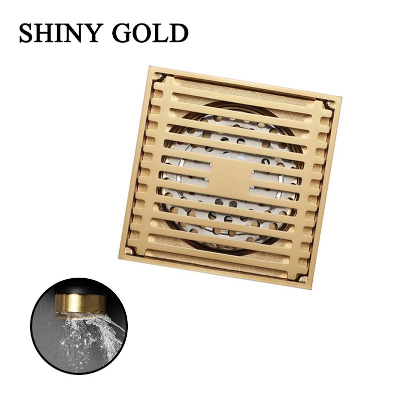 Rose Gold Floor Drain Square 100x100MM Brass Drain Toilet Balcony Bathroom Shower Anti-odor Drains Tile Insert Waste Grates