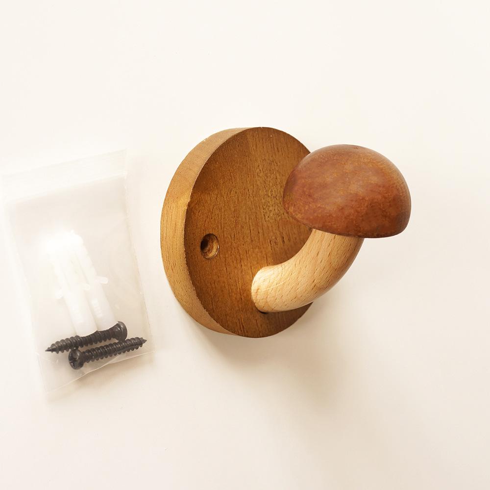 Nordic Wooden Mushroom No-Drill Adhesive Hook - Creative and Cute Coat Hook for Entrance, Bedroom, Dorm, or Door.