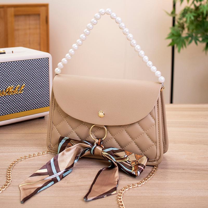 Pearl Portable Small Square Bag Versatile Silk Scarf Chain Single Shoulder Messenger Women's Bag Niche