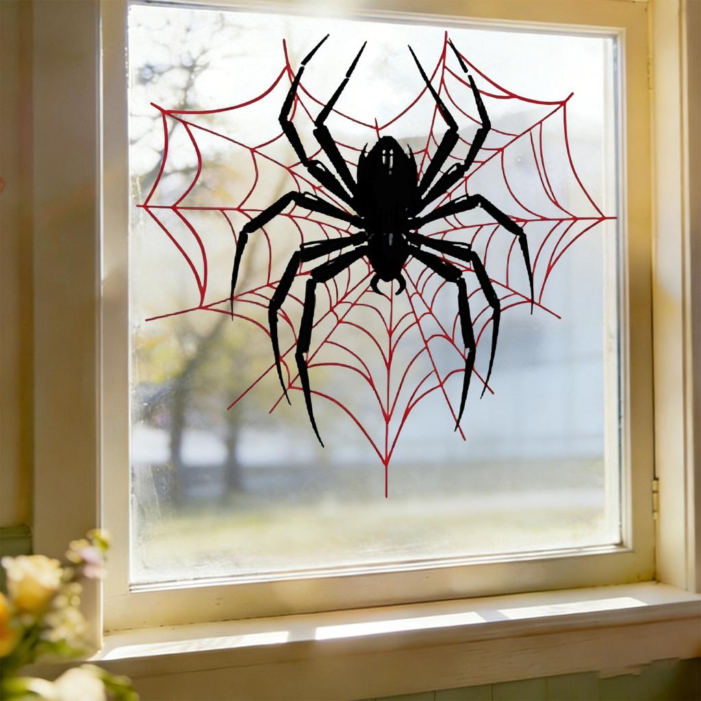 Halloween Black Spider Window Sticker - Non-adhesive and Removable - for Children's Room and Living Room Wall Stickers
