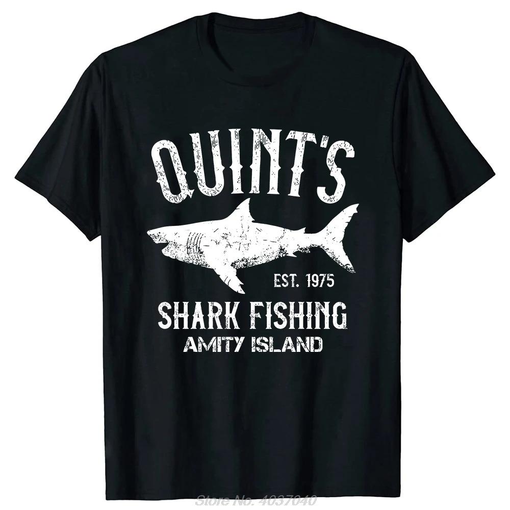 Quints Hai JAWS Amity Island 1975 Marineblau T-Shirt Kleidung Lässig Basic T-Shirt Fitness T-Shirt Tees Oberteile