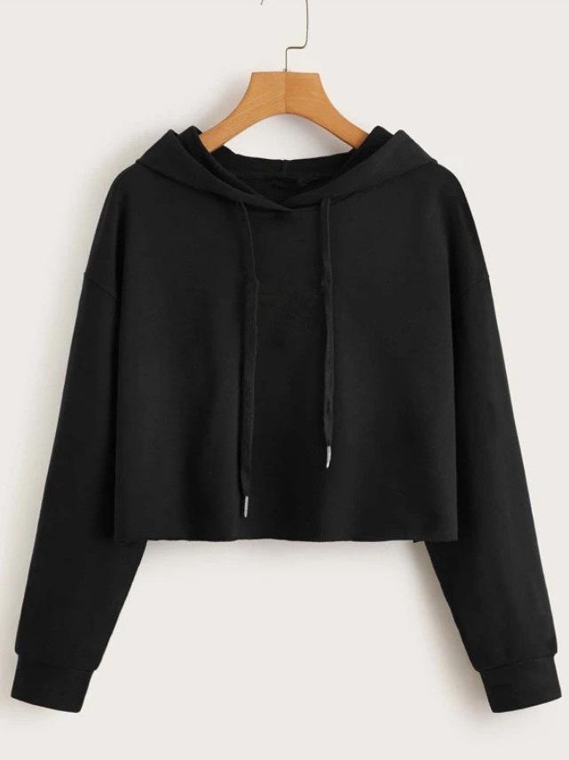2024 Autumn Women's Loose Solid Color Short Hooded Sweatshirt