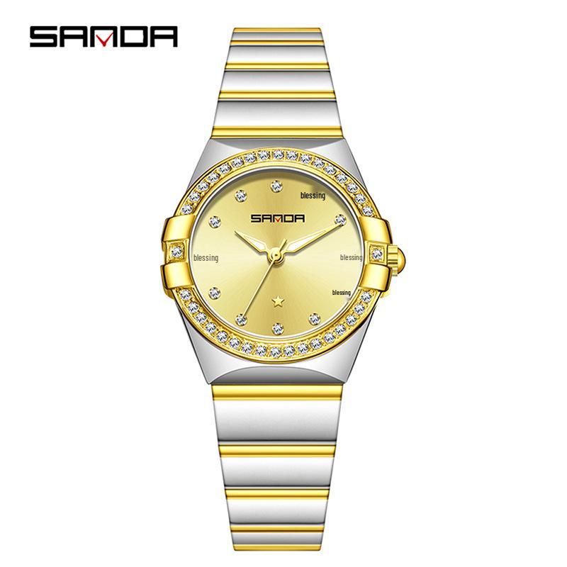 Sanda Luxury Women s Quartz Wristwatch - Lightweight, Trendy, Diamond Inlaid, Casual, Waterproof.