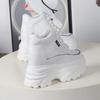Fashion Autumn winter Women High Top Leather Shoes Platform Wedge Sneakers Chunky Shoes Hidden Heel 12CM White Black Women Casual Shoes