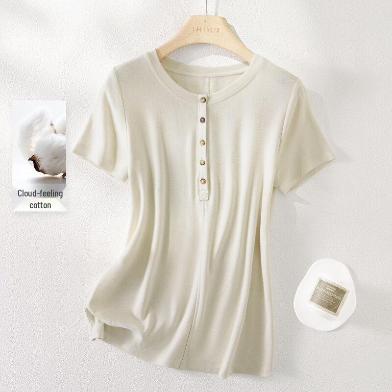 IHIMI Women s Textured Henley Short Sleeve T-Shirt XL