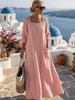 2026 new women's clothing, casual square collar 7-point sleeve cotton and linen solid color women's dress