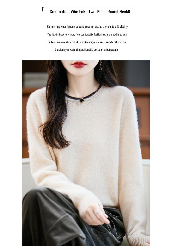 100% Pure Wool Lazy Style Loose Knit Cashmere Pullover Sweater, Round Neck, Autumn/Winter.