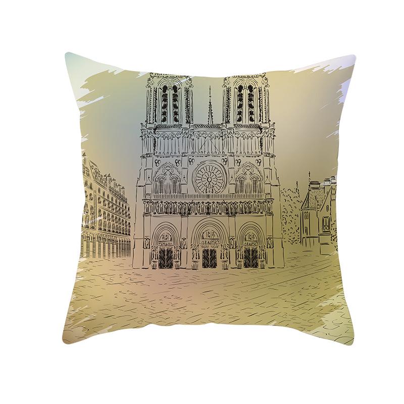 Notre Dame Cathedral French Landscape Pillow Cover European Print Cushion Waist Pillow Cover