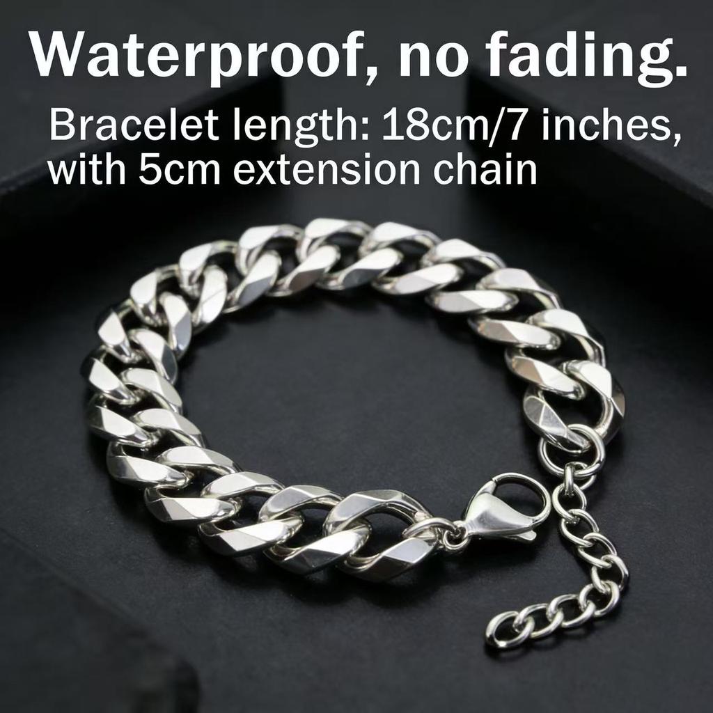 HNSP 3MM-15MM Thick Stainless Steel Cuban Chain Bracelet For Men Hand Jewelry Punk Street Style Accessory
