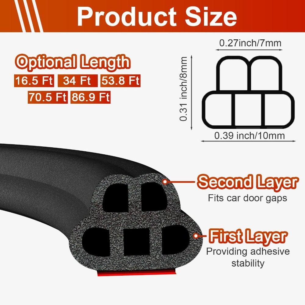 Durable 3-Layer Car Weather Stripping 5M Dustproof Car Door Seal Windproof Heat Insulation Trunk Seal Automobiles