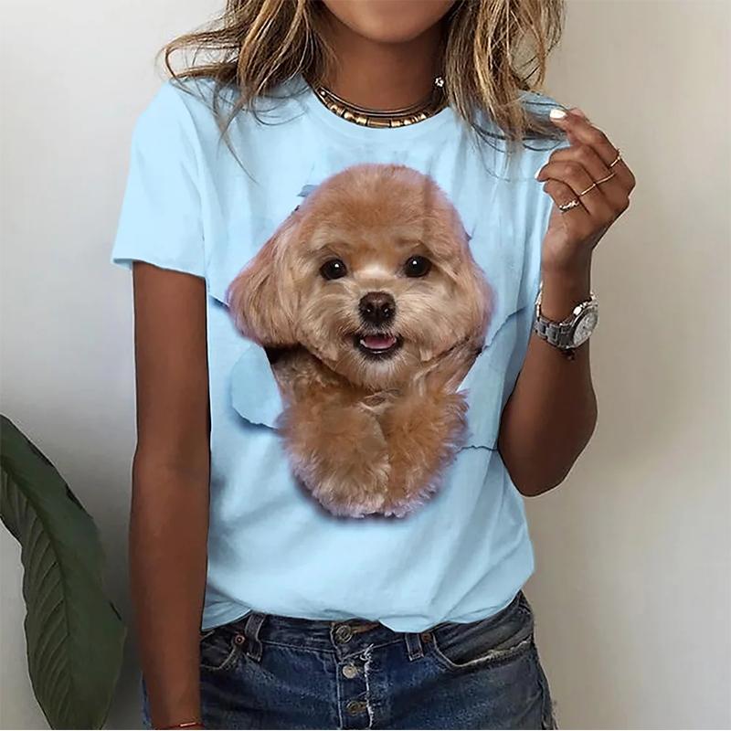 Summer Kawaii Poodle 3D Print T-shirt Women Streetwear Cute Dog Cat T Shirts Harajuku Y2k Tops Oversized Tees Female Clothing