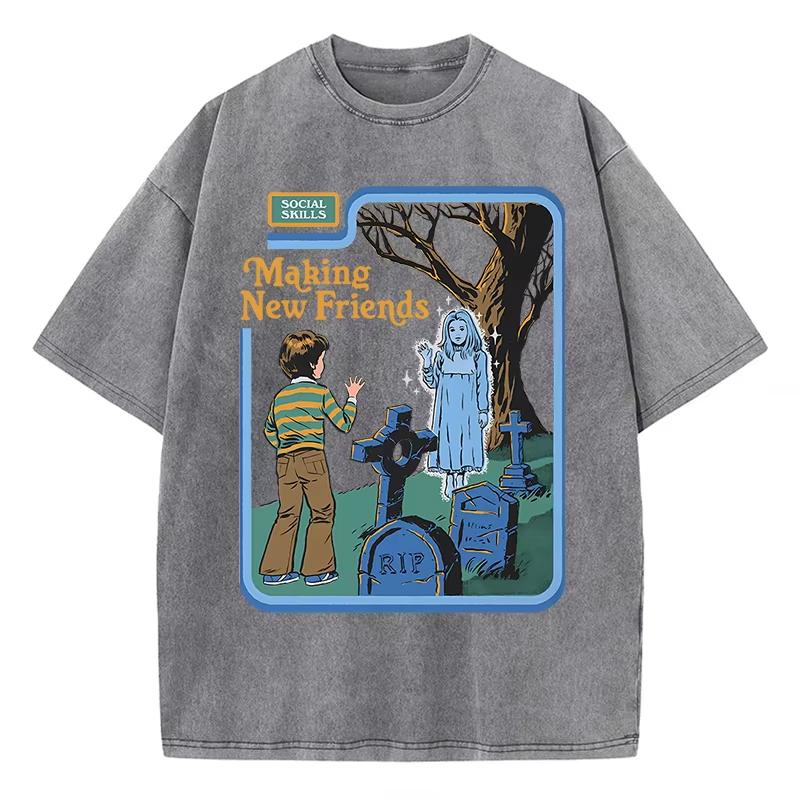 Vintage mens and womens Tshirts washed by new friends hiphop breathable tops casual Tshirts loose cotton Tshirts S