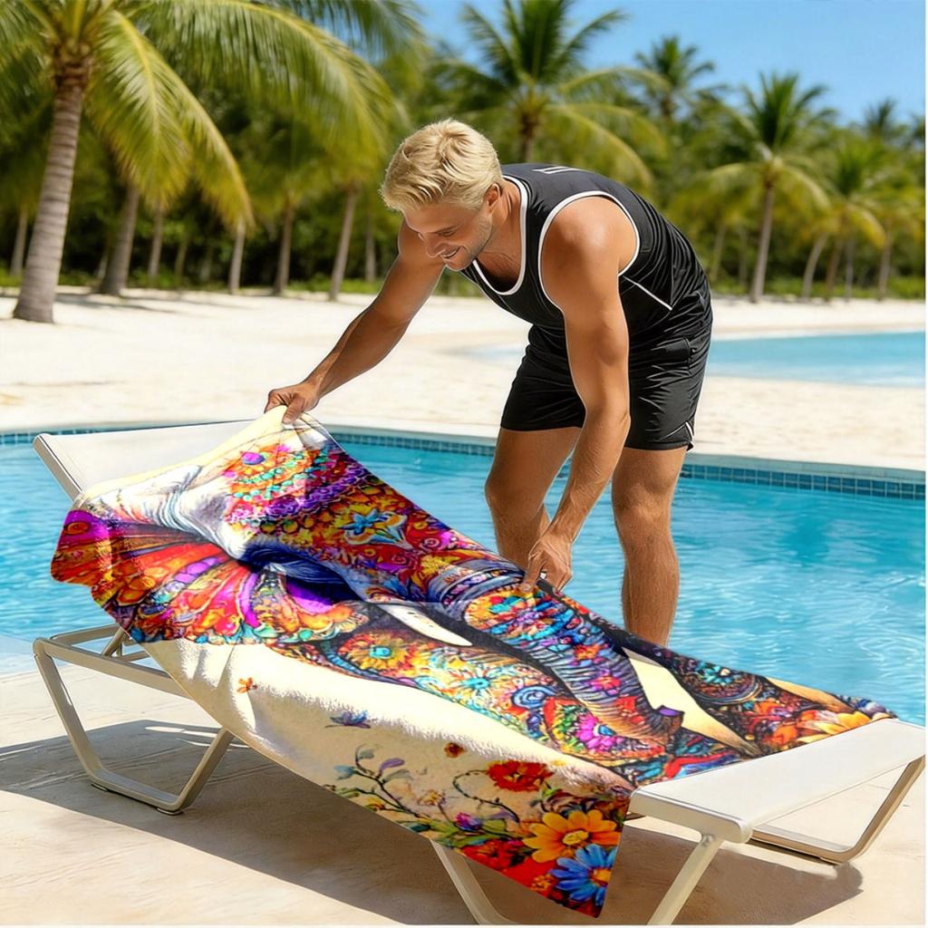 Exotic-colored decorative elephant polyester microfiber beach towel is highly absorbent, suitable for swimming and beach outings