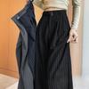 Herbst Vintage Gestreifte Lockere Damen Weite Hosen Knöpfe Frühling Hohe Taille Gerade Büro Voll Langes Hosen