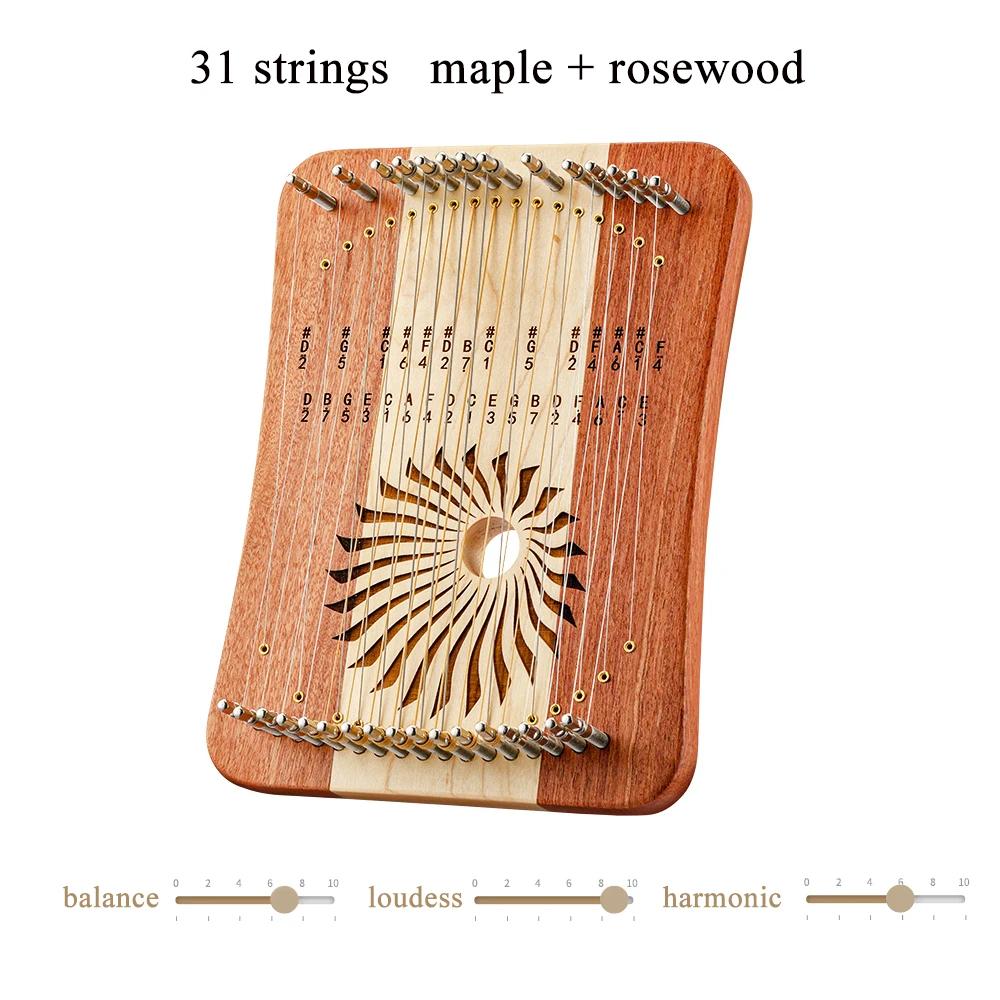 Hluru Lyre 31 Strings Mini Thumb Kalyre 17 Kalimba Strings Finger Harp Wood Creative Finger Lyre Beginner Musical Instrument