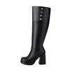 Fashion New Black White 9.5cm High-heel Knee High Boots European American Winter Fashion Round Toe Solid Color Women Boots Size 34-48