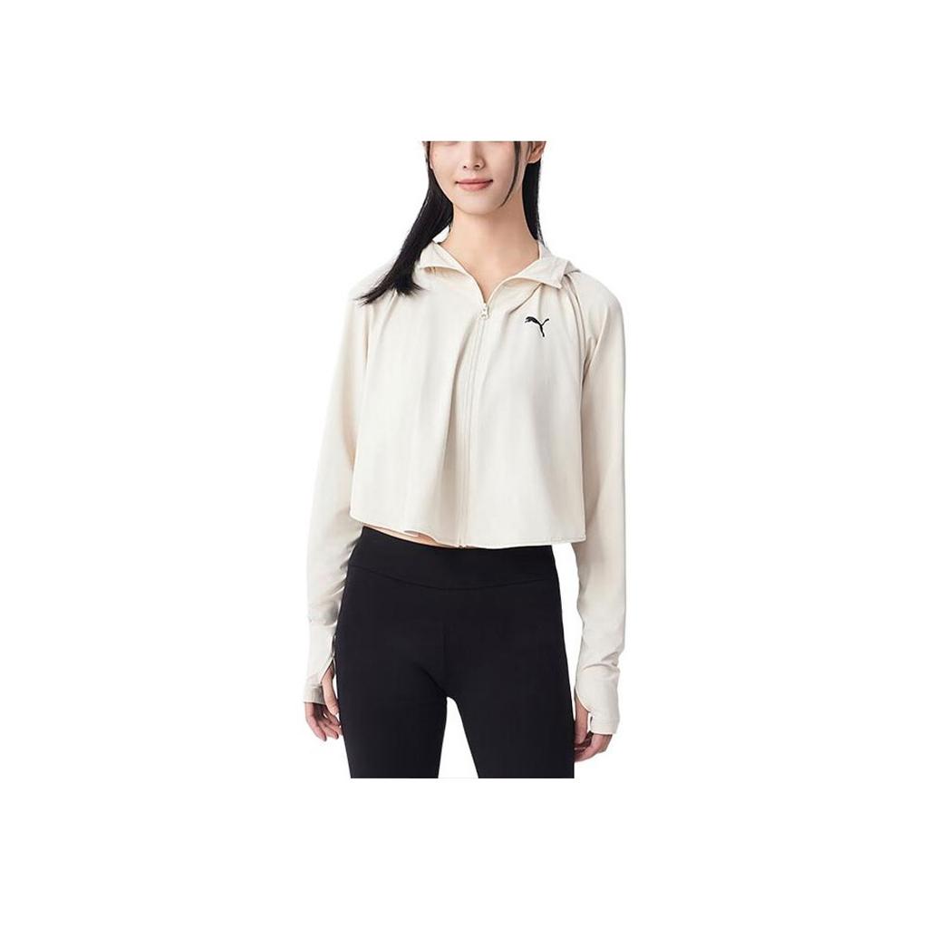Puma Plain Minimalist Logo Zip-Up Hooded Jacket Women jackets Snow-White 628324-87