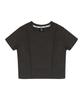 MOZMOZ Pintuck Print Crop Short Sleeve T-Shirt Charcoal