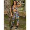 Hochelastische Fitness-Laufleggings für Sport und Yoga, Damen High-Waist Basisschicht-Leggings mit Cartoon-Alphabet-Graffiti