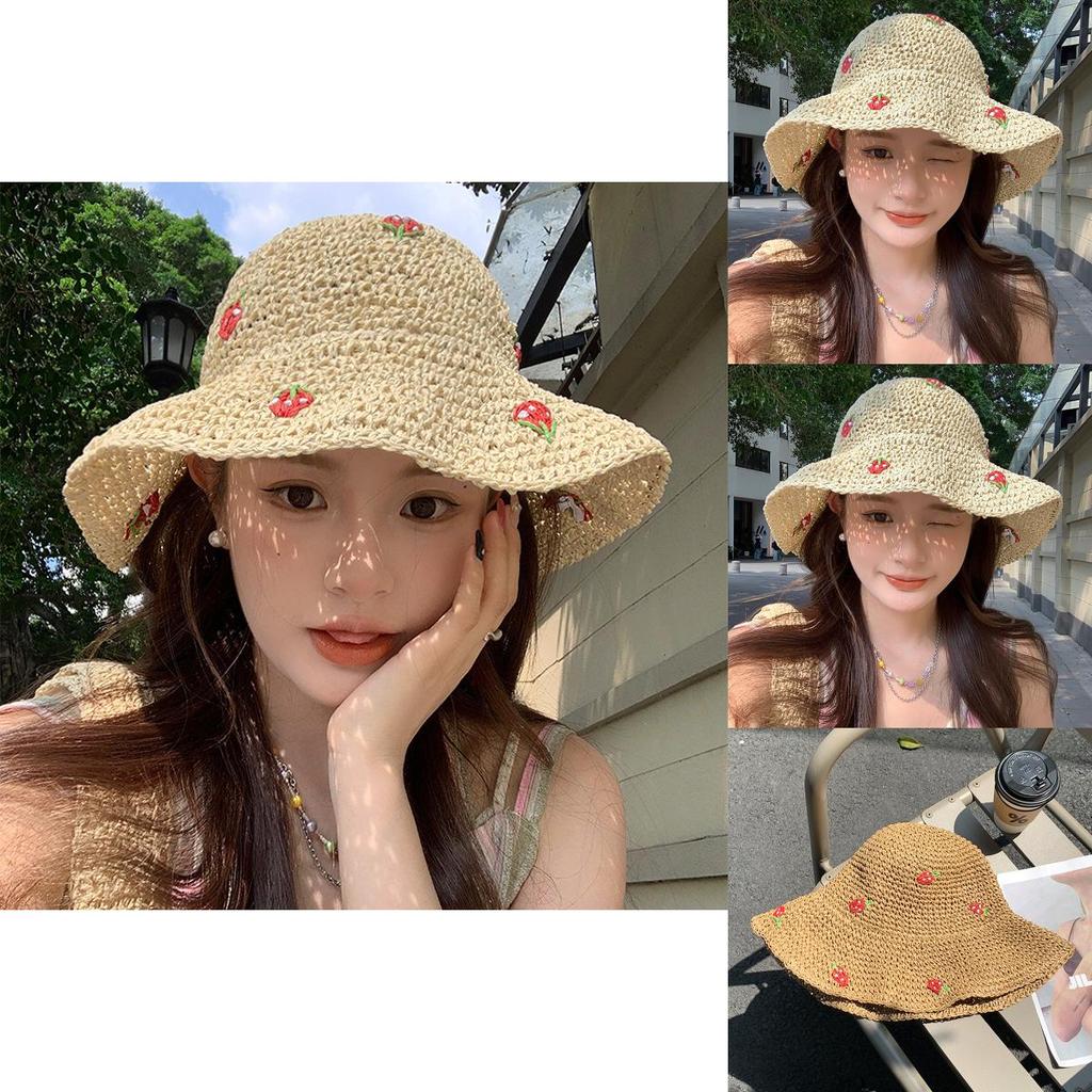 Stylish Woven Straw Hat For Women 2024 Summer Uv Protection And Sunshade Vacation Accessory