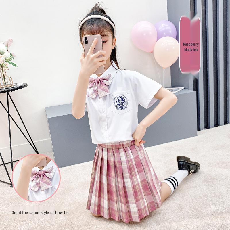 Disfraz de Coro Infantil: Camisa de Manga Corta y Falda de Cuadros de Junio de 2025 para Recital de Poesía y Vestimenta Escénica de Jardín de Infancia