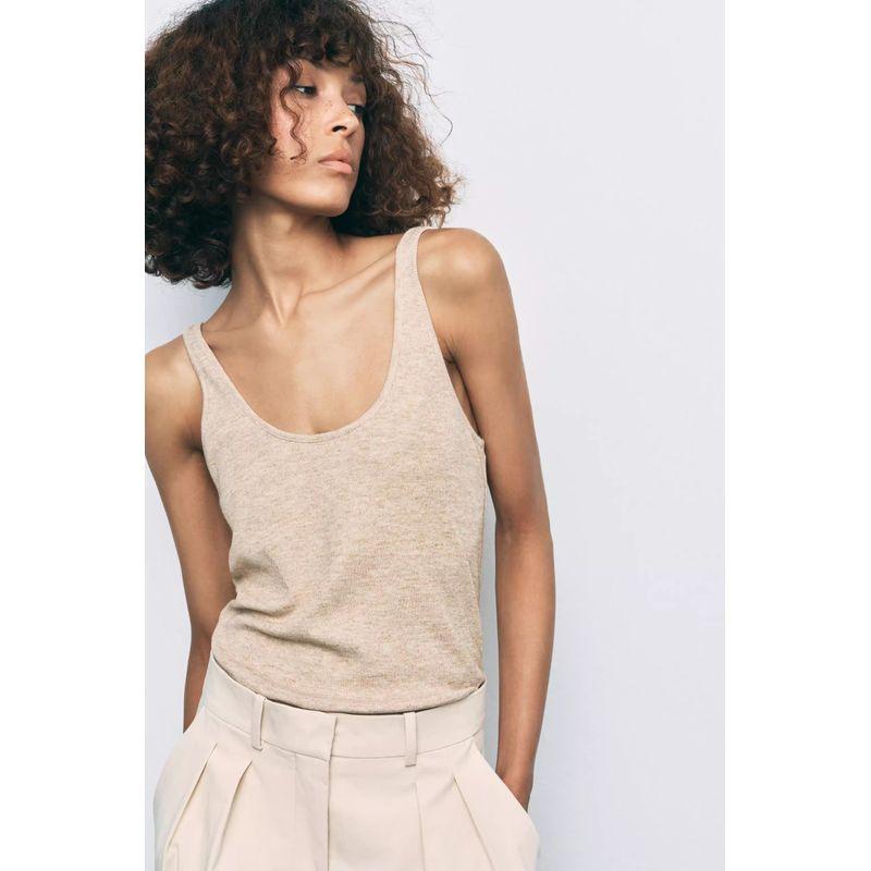 Brown French Style Knitted Women Clothes Shoulder Strap Cotton T-shirt Cami Sexy White Inner Wear Women Clothes U Collar