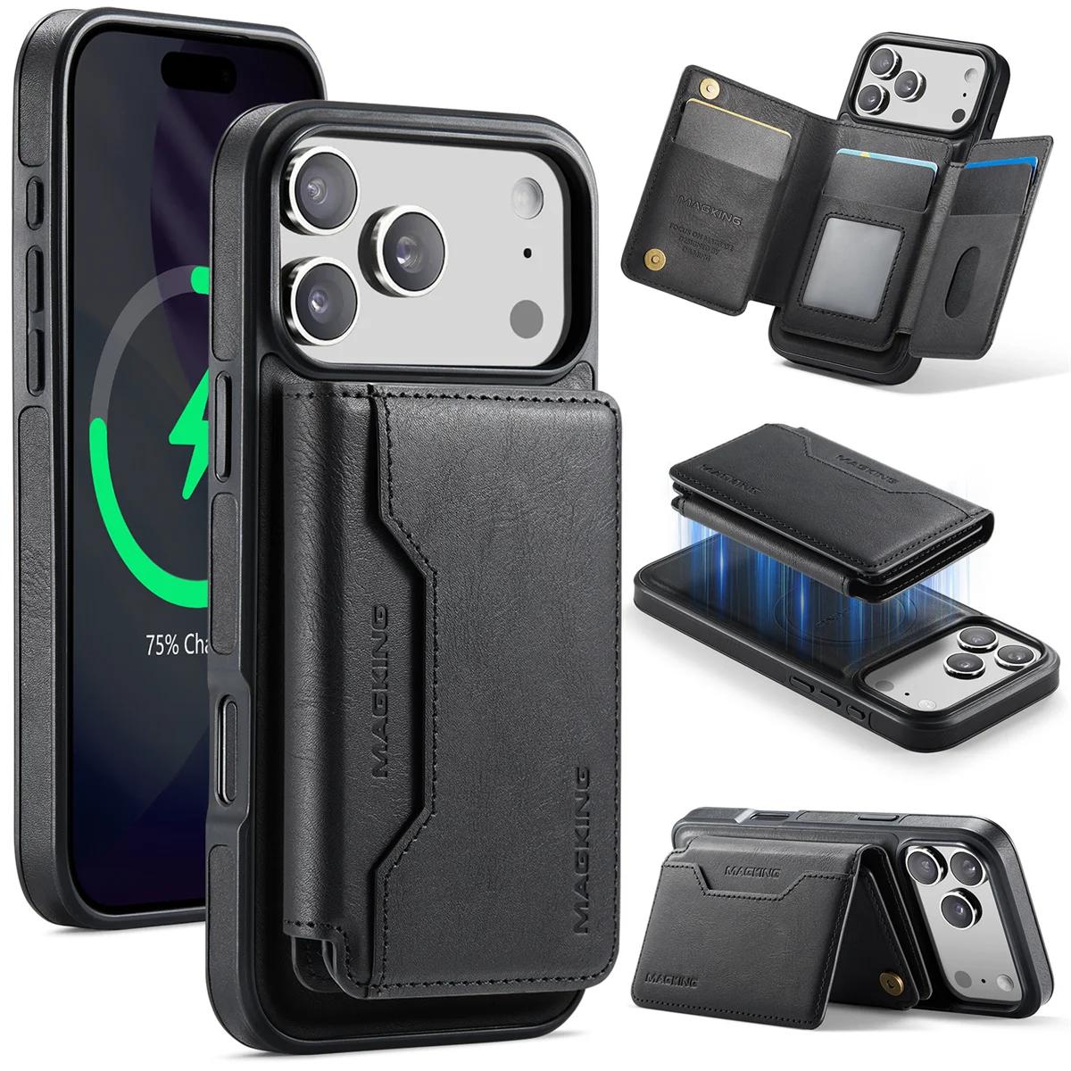 

2 in 1 Detachable Magnetic Cards Solt Wallet Leather Phone Case for IPhone Air 17 16 Pro Max 15 Plus 14 13 12 for Magsafe Cover iPhone 15 Pro