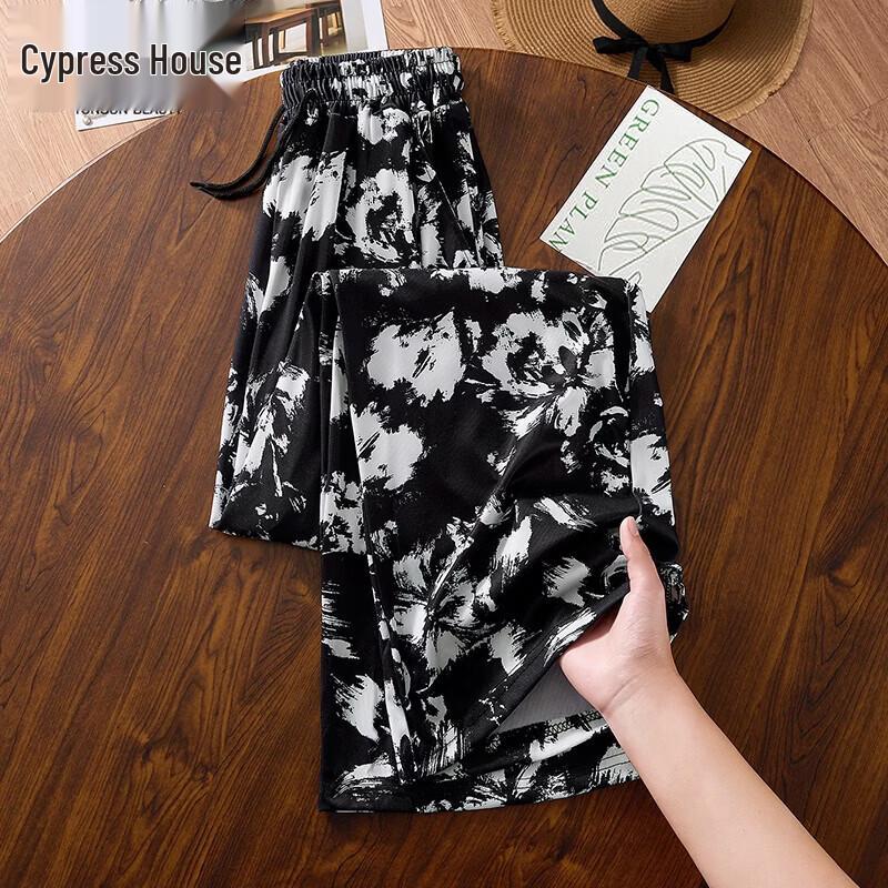 

Women s High-Waist Ink Wash Print Drawstring Wide-Leg Pants L