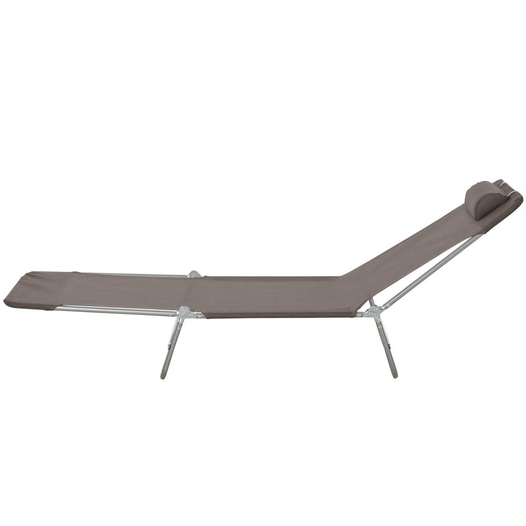 Folding Sun Lounger, Texteline Reclining Sun Bed with 5 Position Adjustable Backrest, Headrest, Coffee