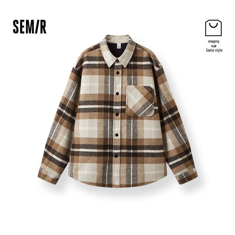 Semir Men's Winter Plaid Wool Blend Shirt Jacket