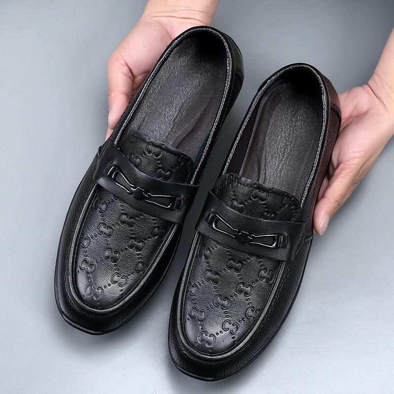 

Men s spring and autumn new soft leather one-pedal casual leather shoes Men s business genuine leather Doudou shoes 44