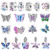 Fashion 925 Silver Colorful Butterfly Sparkling Beads Charms for DIY Bracelet Necklace Jewelry Making Gift