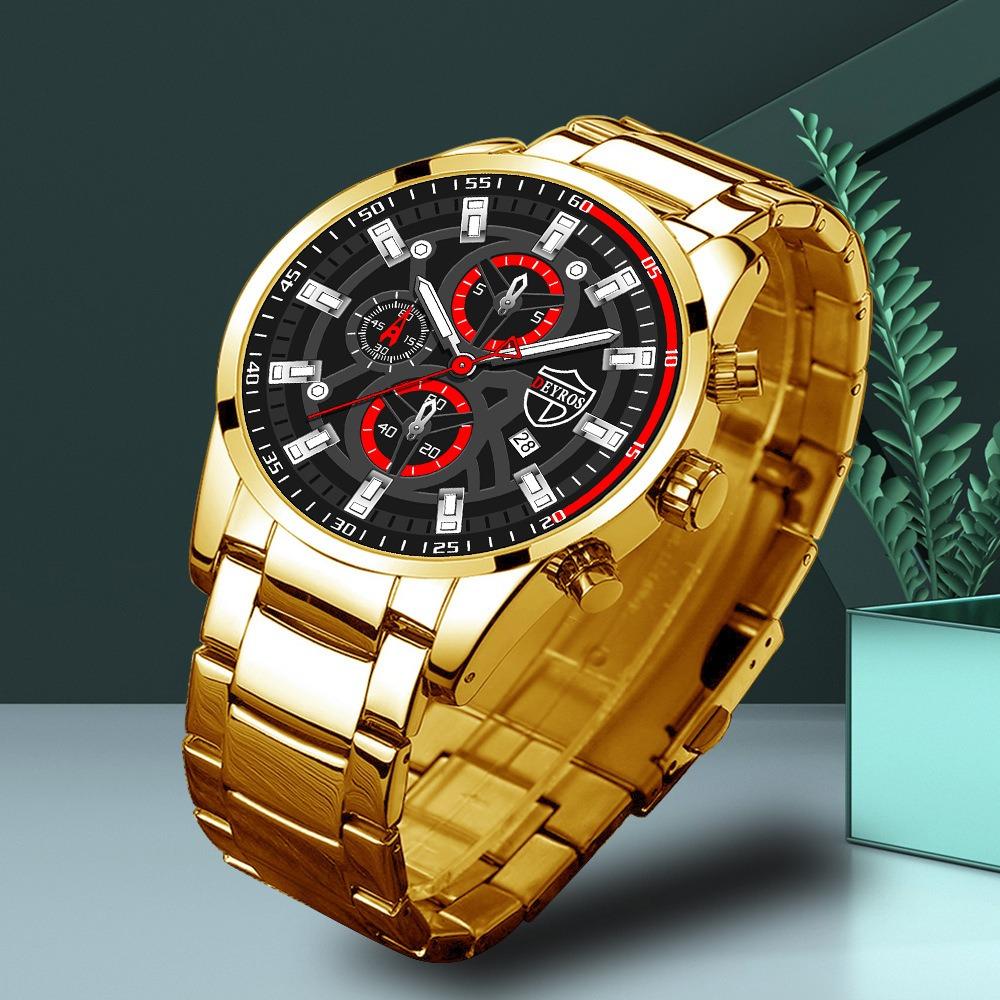 DEYROS Fashion Business Men's Watch Stainless Steel with Calendar Quartz Watch with Box