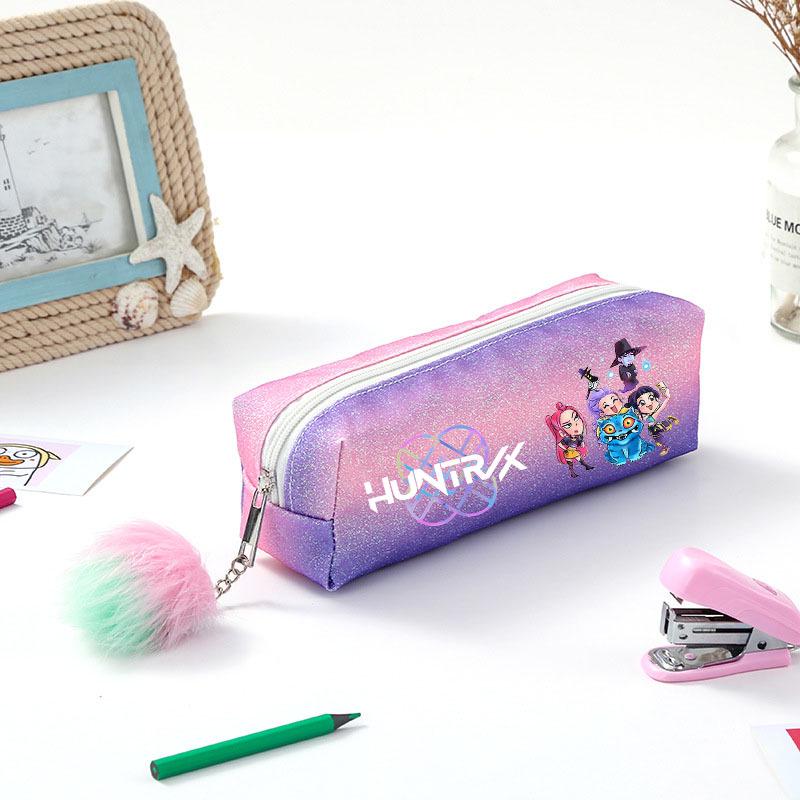 Demon Hunter Squad Rainbow Glitter Pencil Case - Shiny Student Stationery Organizer