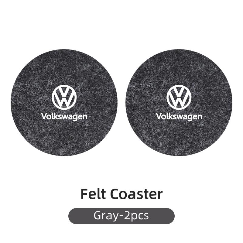 ear1 2PCS Car Felt Material Coasters Water Cup Holder Mat Trimmmable For VW Scirocco Jetta Golf Passat Polo Tiguan Sharan Touran