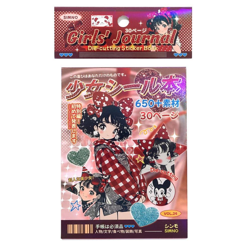 Retro 30 Pages Sticker Book Japanese Y2K Cartoon Diary Sticker DIY Gift Scrapbook Sticker Stationery Supplies