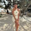 Sexy Häkel-Strick Strand Mini Kleid Damen Aushöhlen Neckholder Ärmellos Rückenfrei Schnürung Weibliche Kleider 2024 Sommer Dame Slim Roben
