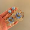 Silver Needle Raffia Flower Stud Earrings - Elegant Holiday Style, Light Luxury, High-End Niche Design